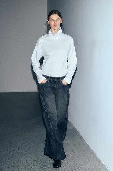 ZW COLLECTION MID-WAIST WIDE-LEG SIDE PLEATED JEANS - Blue by Zara