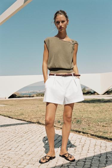 KNIT TOP WITH METALLIC TRIMS - Dark camel by Zara