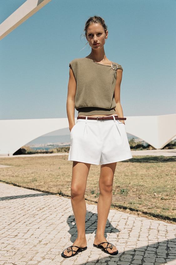 KNIT TOP WITH METALLIC TRIMS - Dark camel by Zara - Image 0