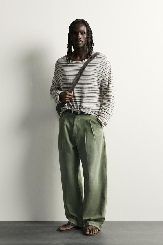 PLEATED BAGGY FIT CHINO TROUSERS - Mid-green by Zara - Image 0