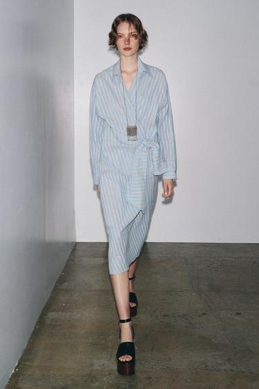 ZW COLLECTION STRIPED WRAP DRESS - Blue by Zara