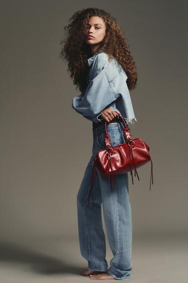 CRACKLED EFFECT BOWLING BAG - Red by Zara