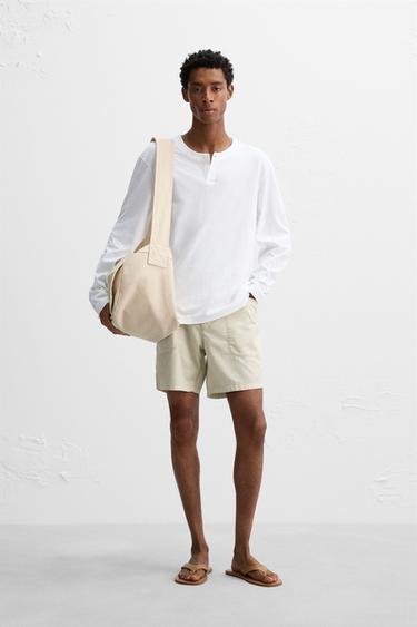 BUTTON NECK T-SHIRT - White by Zara - Image 0