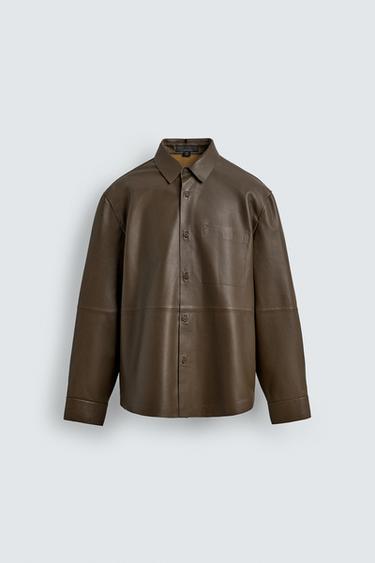LEATHER SHIRT WITH POCKET - Khaki by Zara