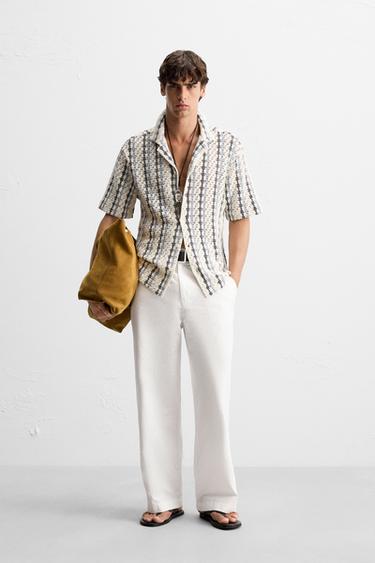 CROCHET TEXTURED SHIRT - White / Navy by Zara
