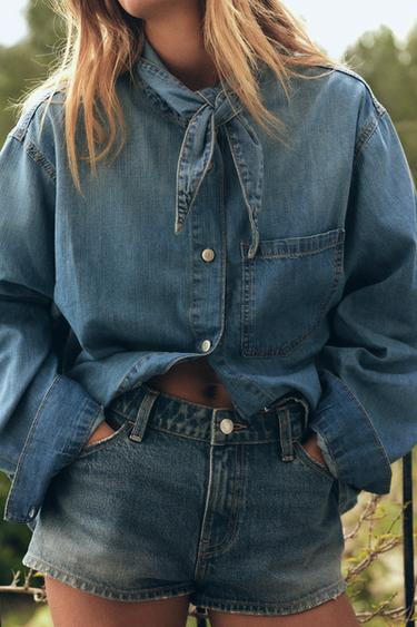TIE NECK DENIM SHIRT - Blue by Zara