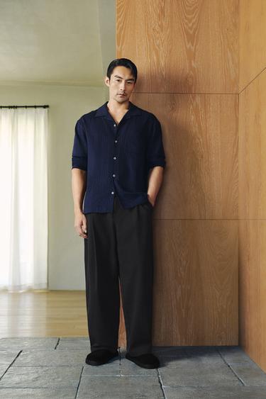 COMFORT SEERSUCKER OVERSHIRT - Navy blue by Zara