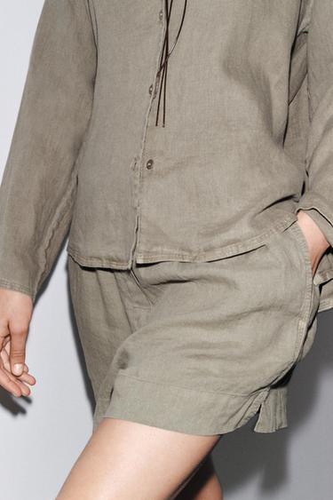 100% LINEN SHORTS ZW COLLECTION - Taupe grey by Zara
