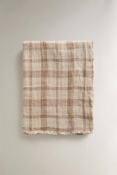 CHECK LINEN THROW - Ecru by Zara