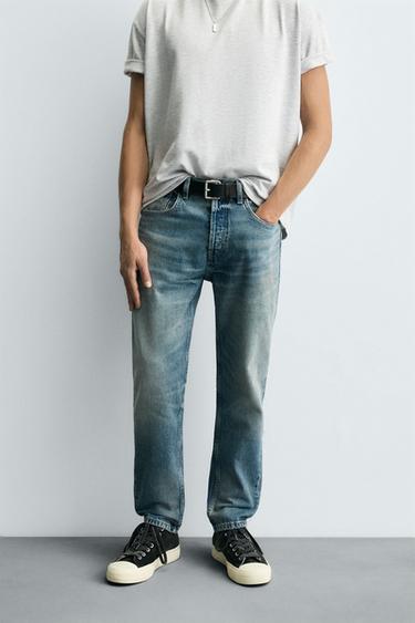 SLIM FIT CROPPED JEANS - Mid-blue by Zara