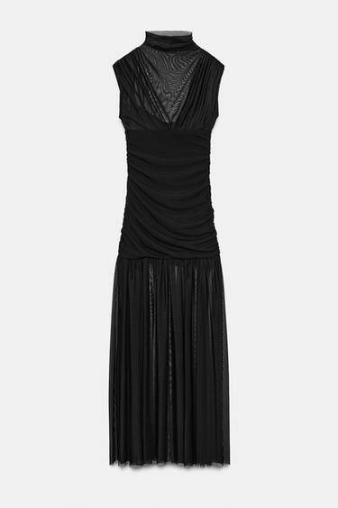 CONTRAST DRAPED MIDI DRESS - Black by Zara