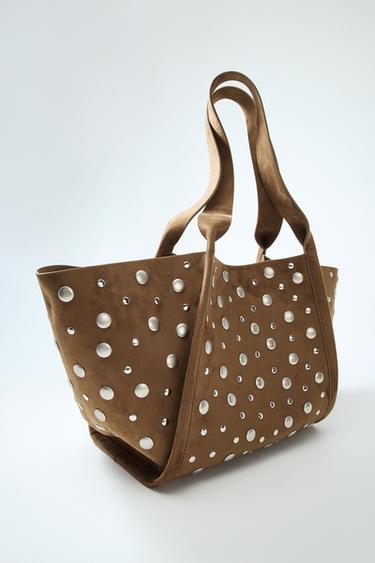 STUDDED CITY BAG - Brown by Zara