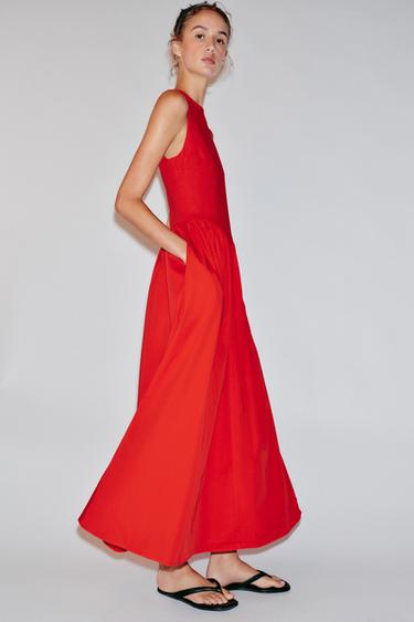 COMBINED MIDI DRESS - Red by Zara