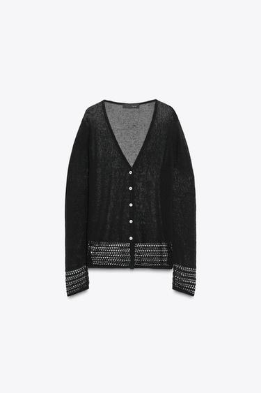 POINTELLE KNIT CARDIGAN - Black by Zara - Image 0
