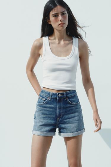 HIGH-WAIST MOM FIT TRF BERMUDA SHORTS - Indigo by Zara