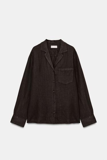 ZW COLLECTION LINEN SHIRT WITH POCKET - Brown by Zara