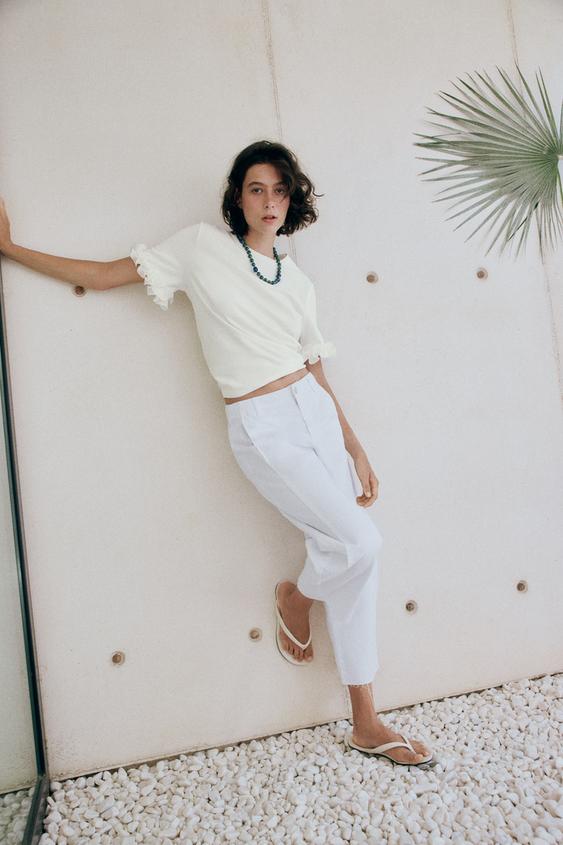 COTTON RUFFLE T-SHIRT - White by Zara - Image 0