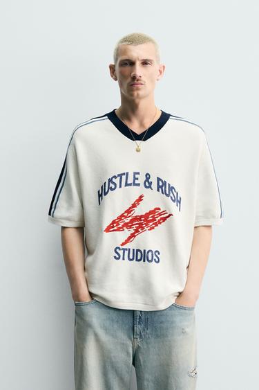 RETRO STRIPED KNIT T-SHIRT - Oyster-white by Zara
