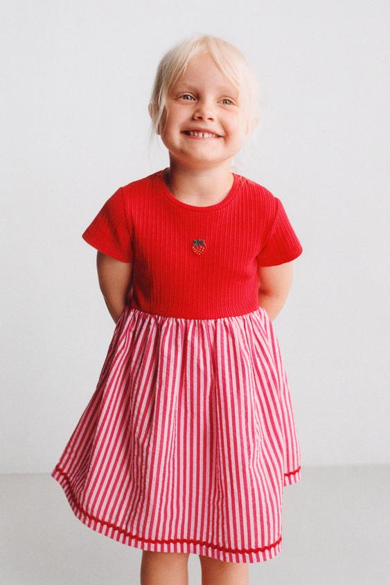 EMBROIDERED CONTRAST DRESS - Red by Zara - Image 0