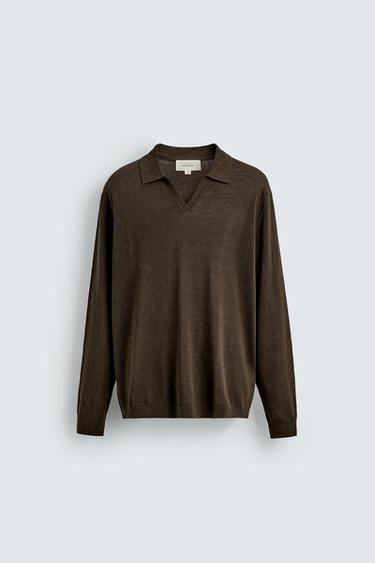 COTTON-SILK KNIT POLO SHIRT - Chocolate by Zara