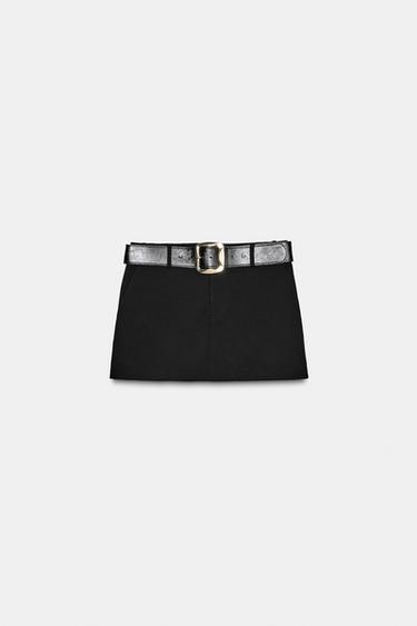 LOW-RISE BELTED SKORT - Black by Zara