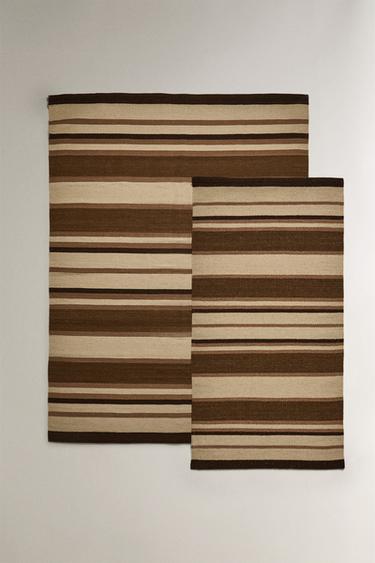 RUG WITH CONTRASTING STRIPES - Brown by Zara - Image 0