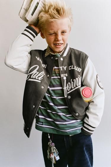 WOVEN STRIPE T-SHIRT WITH SLOGAN - GREEN by Zara