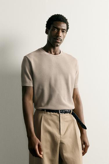 RELAXED FIT KNIT T-SHIRT - camel by Zara