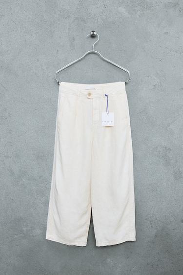 STORIESZ - CONTRAST TOPSTITCHING 100% LINEN TROUSERS - Ecru by Zara
