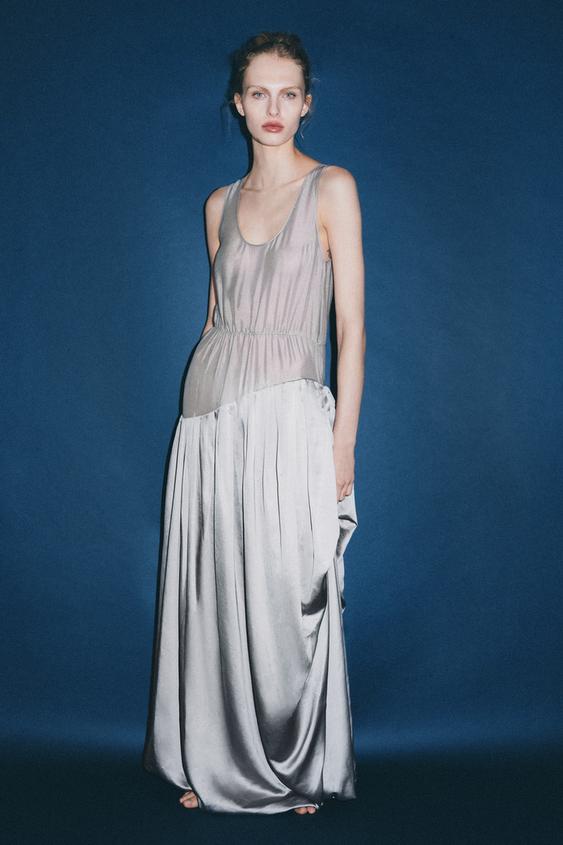 LONG COMBINED VOLUMINOUS DRAPED DRESS - Grey by Zara - Image 0