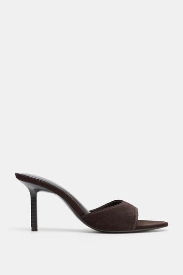 SPLIT SUEDE HEELED SANDALS - Brown by Zara