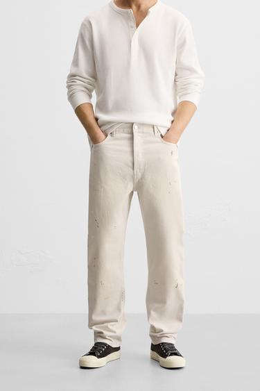 PAINT SPLATTER STRAIGHT-LEG JEANS - Oyster-white by Zara