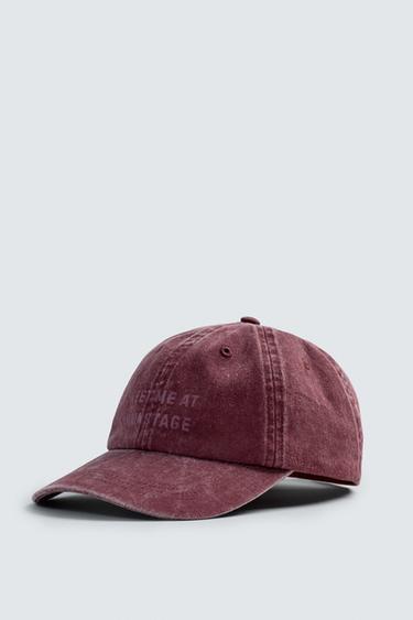 WASHED CAP WITH SLOGAN - Red by Zara