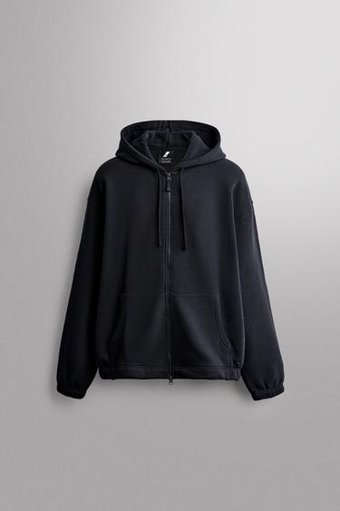 COTTON HOODIE WITH ZIP - Navy blue by Zara