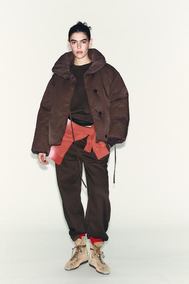 SHORT QUILTED JACKET WITH WATER AND WIND PROTECTION - Brown by Zara