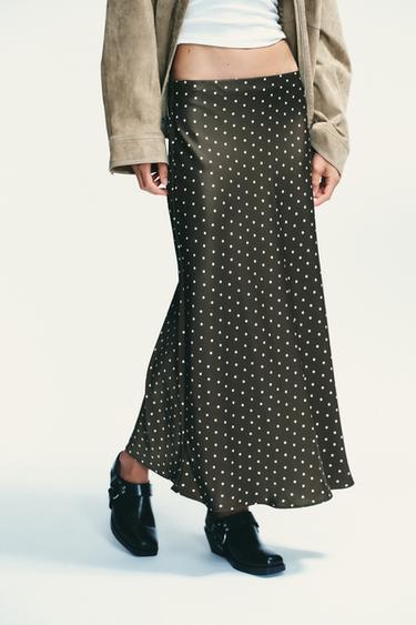 SATIN MIDI SKIRT - ecru/khaki by Zara