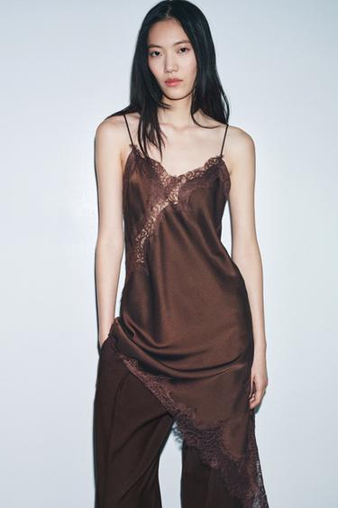 ASYMMETRIC LACE DRESS ZW COLLECTION - Brown by Zara
