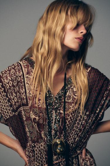 BEADED PRINTED METALLIC THREAD DRESS - Multicoloured by Zara