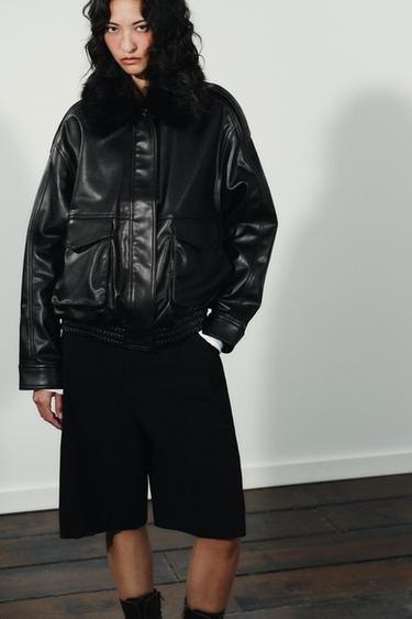 JACKET WITH DETACHABLE FAUX FUR COLLAR - Black by Zara