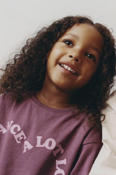 GLITTER SLOGAN PRINT T-SHIRT - Burgundy by Zara