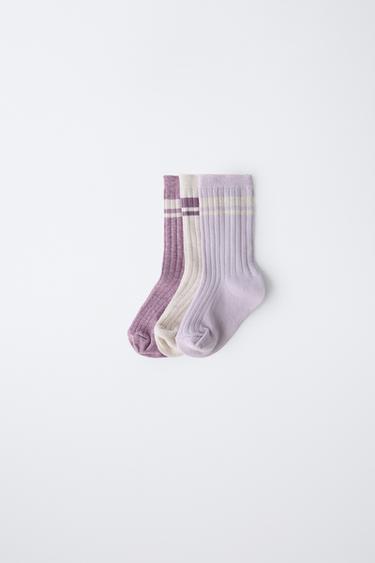 3-PACK OF STRIPED LONG SOCKS - Purple marl by Zara