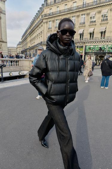 WATER-REPELLENT AND WINDPROOF QUILTED FAUX LEATHER ANORAK - Black by Zara