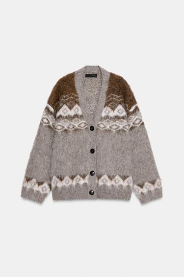 BRUSHED EFFECT JACQUARD KNIT CARDIGAN - Multicoloured by Zara