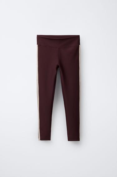 RIBBED LEGGINGS WITH SIDE STRIPES - Burgundy by Zara