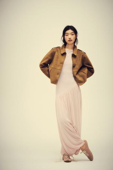 LONG COMBINED TULLE DRESS - Pale pink by Zara