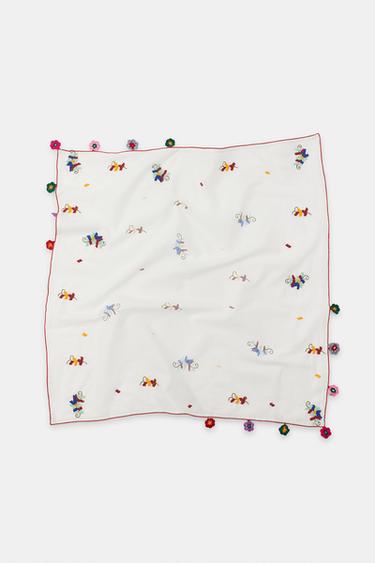 CROCHET BEADED FLORAL SCARF - Ecru by Zara