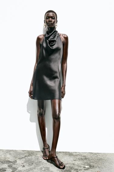 SATIN HALTER MINI DRESS - Black by Zara - Image 0