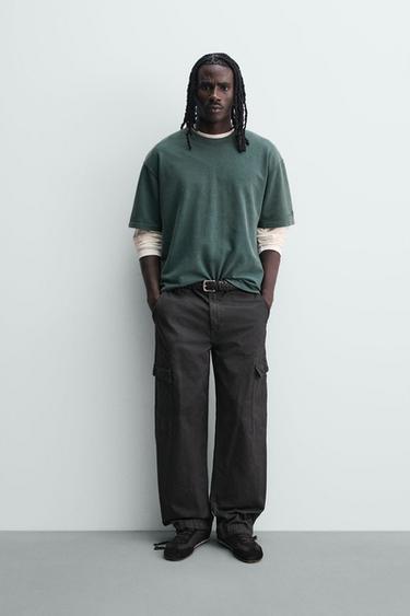 WASHED WAFFLE-KNIT T-SHIRT - Green by Zara