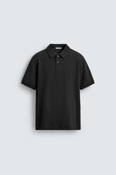 REGULAR FIT TEXTURED POLO SHIRT - Black by Zara