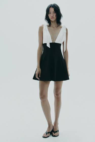 CONTRASTING SHORT DRESS WITH BOWS - Black by Zara